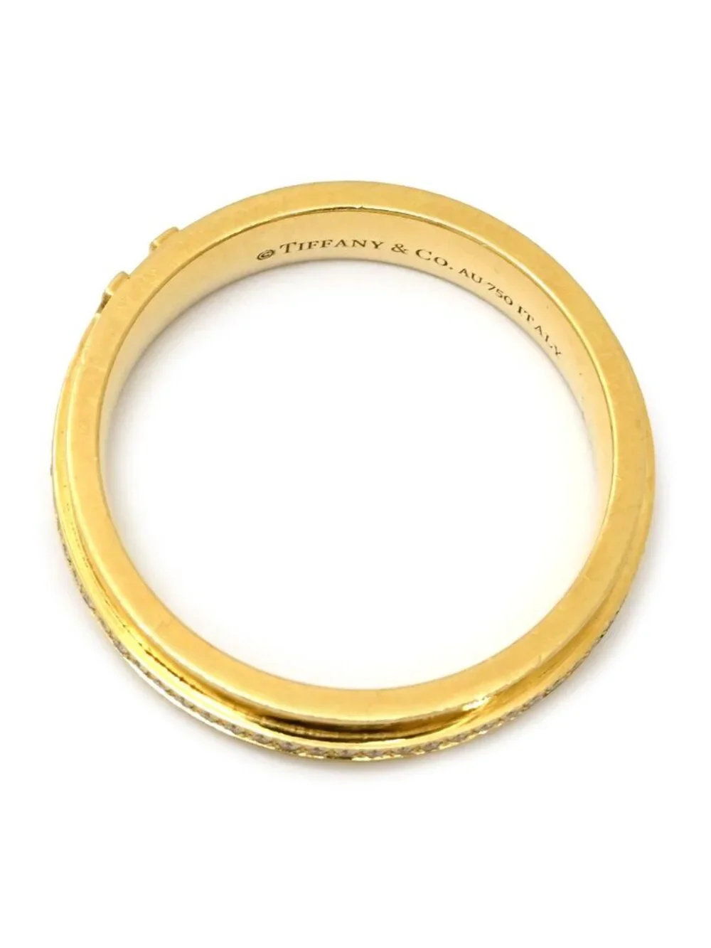 Tiffany & Co Ring T Two Narrow Diamond Yellow Gold 18K YG